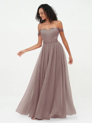 Robes Princesse en Tulle à Epaules Dénudées avec Nœud à Ceinture Dusk Grande Taille