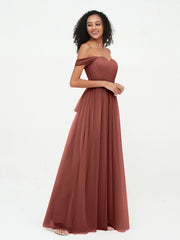 Robes Princesse en Tulle à Epaules Dénudées avec Nœud à Ceinture terracotta Grande Taille