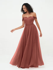 Robes Princesse en Tulle à Epaules Dénudées avec Nœud à Ceinture terracotta Grande Taille