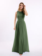 Robe de Demoiselles d'honneur Longue Dentelle et Mousseline Olive Verte Grande Taille