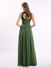 Robe de Demoiselles d'honneur Longue Dentelle et Mousseline Olive Verte Grande Taille