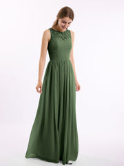 Robe de Demoiselles d'honneur Longue Dentelle et Mousseline Olive Verte Grande Taille