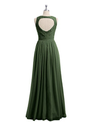 Robe de Demoiselles d'honneur Longue Dentelle et Mousseline Olive Verte Grande Taille