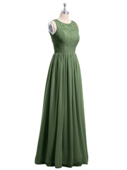Robe de Demoiselles d'honneur Longue Dentelle et Mousseline Olive Verte Grande Taille