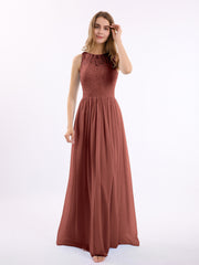 Robe de Demoiselles d'honneur Longue Dentelle et Mousseline terracotta