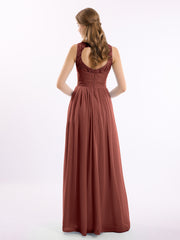 Robe de Demoiselles d'honneur Longue Dentelle et Mousseline terracotta