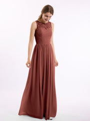 Robe de Demoiselles d'honneur Longue Dentelle et Mousseline terracotta
