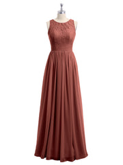 Robe de Demoiselles d'honneur Longue Dentelle et Mousseline terracotta