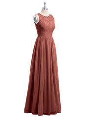 Robe de Demoiselles d'honneur Longue Dentelle et Mousseline terracotta Grande Taille
