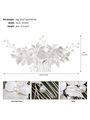 Peigne Accessoire Mariage Fleur et Feuille Argentée