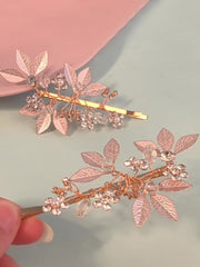 Pinces Feuille Dorée en Alliage avec Diamants 2 Pcs