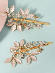 Pinces Feuille Dorée en Alliage avec Diamants 2 Pcs