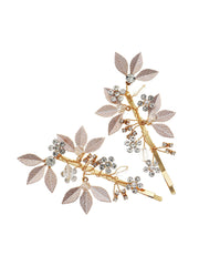 Pinces Feuille Dorée en Alliage avec Diamants 2 Pcs
