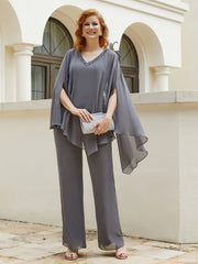 Pantsuit à Manches Flottantes Top en Mousseline Gris Acier