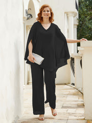 Pantsuit à Manches Flottantes Top en Mousseline Noir