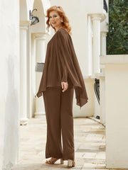 Pantsuit à Manches Flottantes Top en Mousseline Brun