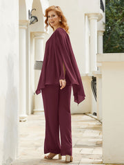 Pantsuit à Manches Flottantes Top en Mousseline Cabernet Grande Taille
