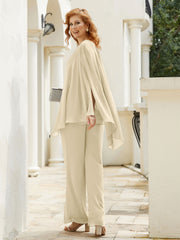 Pantsuit à Manches Flottantes Top en Mousseline Champagne