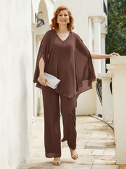 Pantsuit à Manches Flottantes Top en Mousseline Chocolat