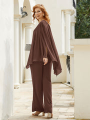Pantsuit à Manches Flottantes Top en Mousseline Chocolat