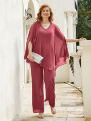 Pantsuit à Manches Flottantes Top en Mousseline Cannelle Rose