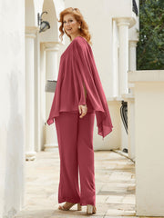 Pantsuit à Manches Flottantes Top en Mousseline Cannelle Rose