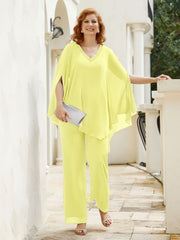 Pantsuit à Manches Flottantes Top en Mousseline Jonquille Grande Taille