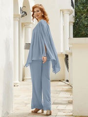 Pantsuit à Manches Flottantes Top en Mousseline Bleu Poudré Grande Taille