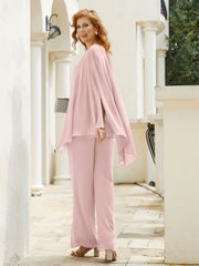 Pantsuit à Manches Flottantes Top en Mousseline Rose Poudré Grande Taille