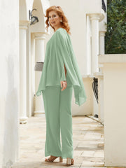 Pantsuit à Manches Flottantes Top en Mousseline Sauge Poudrée Grande Taille