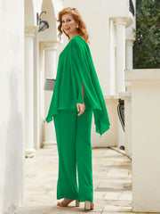 Pantsuit à Manches Flottantes Top en Mousseline Emeraude