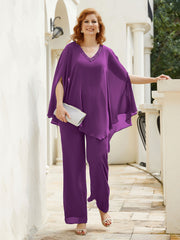Pantsuit à Manches Flottantes Top en Mousseline Raisin