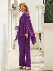 Pantsuit à Manches Flottantes Top en Mousseline Raisin Grande Taille
