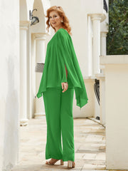 Pantsuit à Manches Flottantes Top en Mousseline Vert