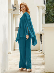 Pantsuit à Manches Flottantes Top en Mousseline Bleu Encre