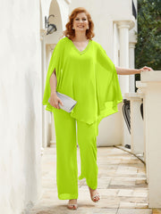 Pantsuit à Manches Flottantes Top en Mousseline Vert Citron Grande Taille