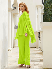 Pantsuit à Manches Flottantes Top en Mousseline Vert Citron