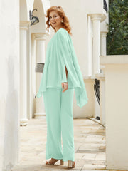 Pantsuit à Manches Flottantes Top en Mousseline Vert Menthe