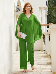 Pantsuit à Manches Flottantes Top en Mousseline Mousse