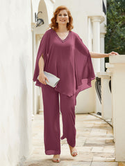 Pantsuit à Manches Flottantes Top en Mousseline Mûre Grande Taille