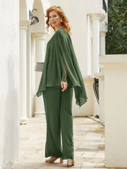 Pantsuit à Manches Flottantes Top en Mousseline Olive Verte