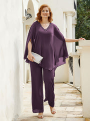 Pantsuit à Manches Flottantes Top en Mousseline Plum