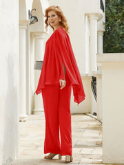 Pantsuit à Manches Flottantes Top en Mousseline Rouge