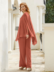 Pantsuit à Manches Flottantes Top en Mousseline Rouille Grande Taille