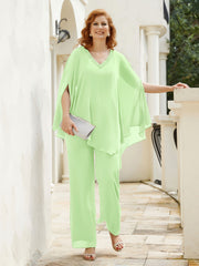 Pantsuit à Manches Flottantes Top en Mousseline Sauge Grande Taille