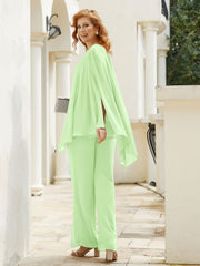 Pantsuit à Manches Flottantes Top en Mousseline Sauge Grande Taille