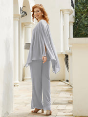 Pantsuit à Manches Flottantes Top en Mousseline Argent