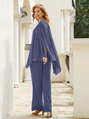 Pantsuit à Manches Flottantes Top en Mousseline Orageux Grande Taille