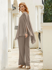 Pantsuit à Manches Flottantes Top en Mousseline Taupe Grande Taille