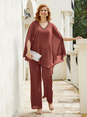 Pantsuit à Manches Flottantes Top en Mousseline Terracotta